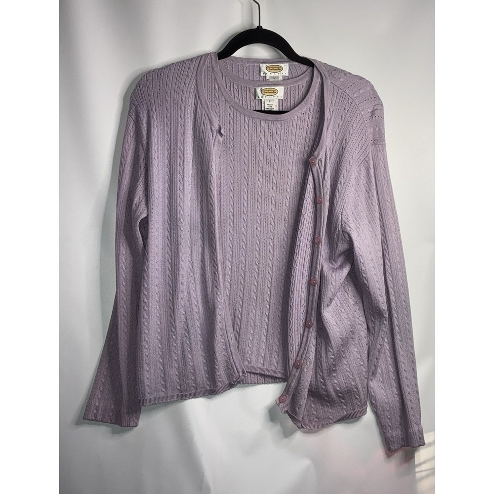 Talbots VTG Large Purple Tank & Cardigan Silk Blend Sweater 2 Pc Set Cable Knit